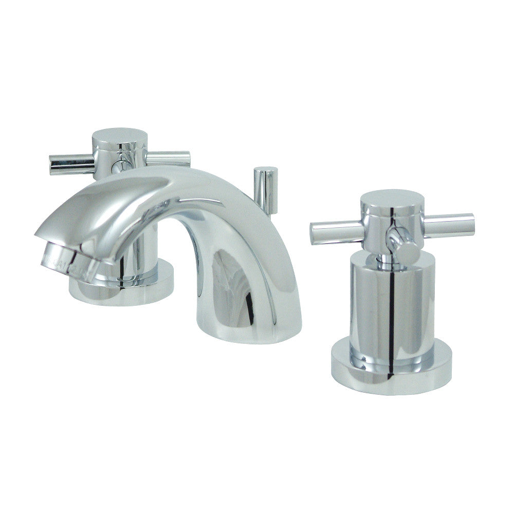 Kingston Brass KS2958DX Concord Mini-Widespread Bathroom Faucet in polished chrome, showing faucet and two cross handle controls.