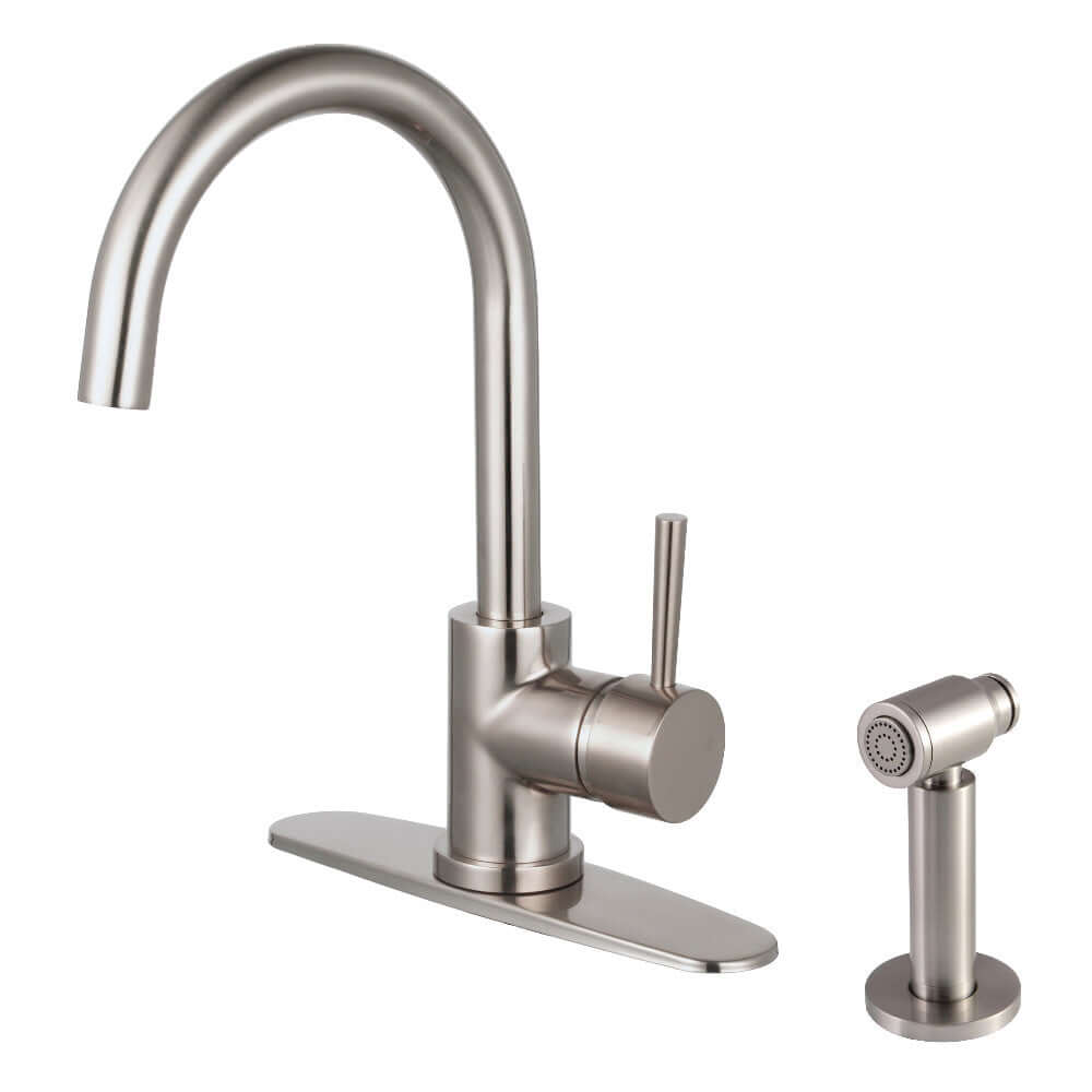 Kingston Brass LS8578DLBS Concord Single-Handle Kitchen Faucet with Brass Side Sprayer, Brushed Nickel