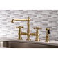 Kingston KS7277AXBS English Country Bridge Kitchen Faucet with Brass Sprayer, Brushed Brass