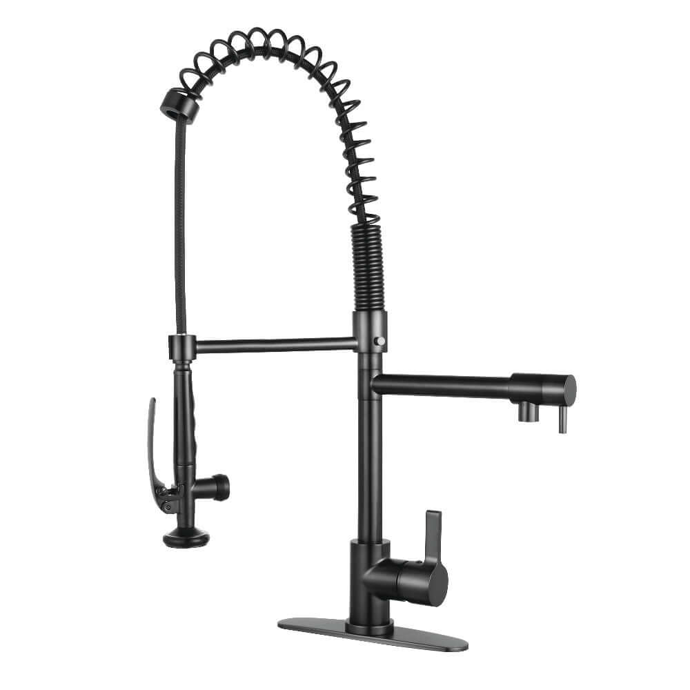 Gourmetier LS8503CTL Continental Single-Handle Deck-Mount Pre-Rinse Kitchen Faucet with Pot Filler, Brushed Brass in Matte Black finish