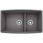 BLANCO Performa SILGRANIT 33" 60/40 Double Bowl Undermount Kitchen Sink with Low Divide