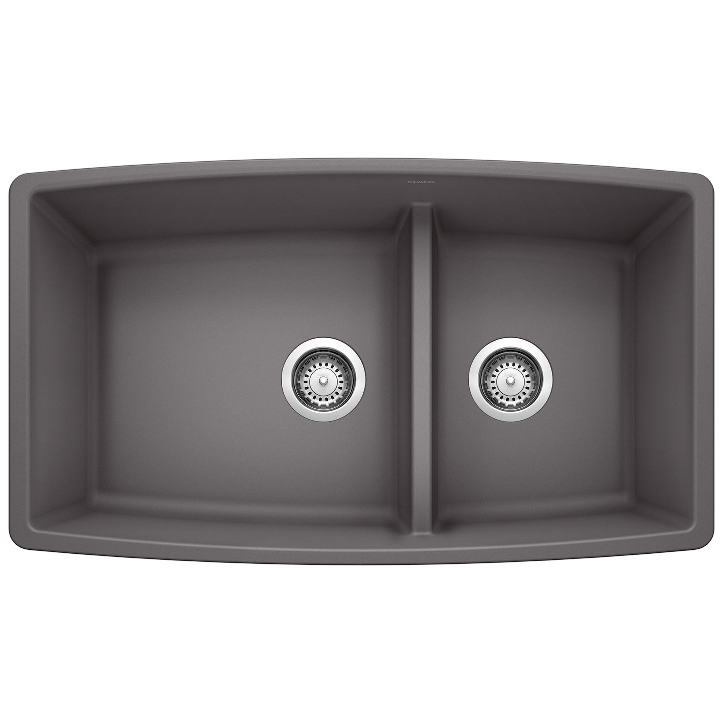 BLANCO Performa SILGRANIT 33" 60/40 Double Bowl Undermount Kitchen Sink with Low Divide, top view.