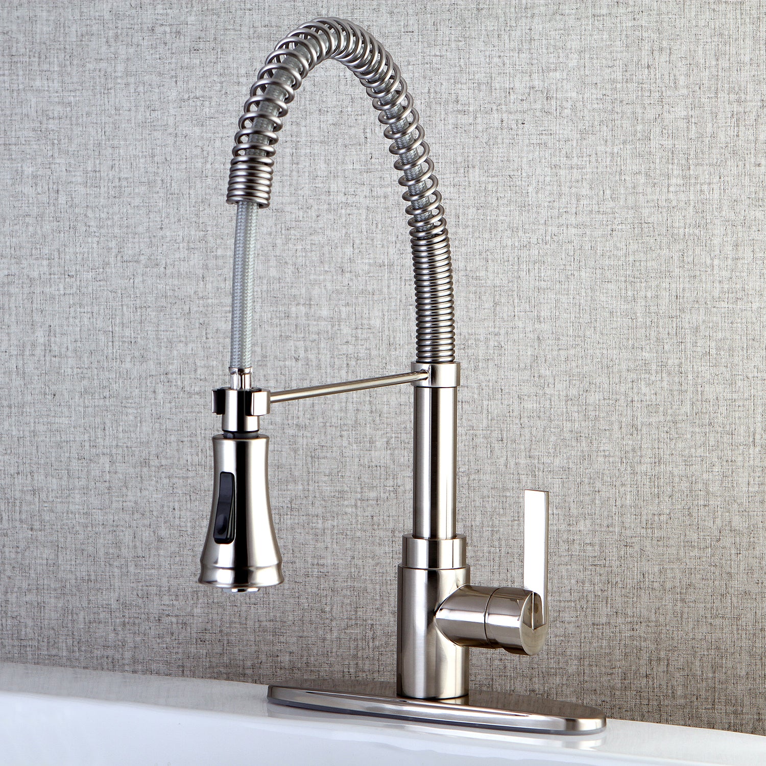 Gourmetier GSY8878CTL Continental Single-Handle Deck-Mount Pre-Rinse Kitchen Faucet, Brushed Nickel