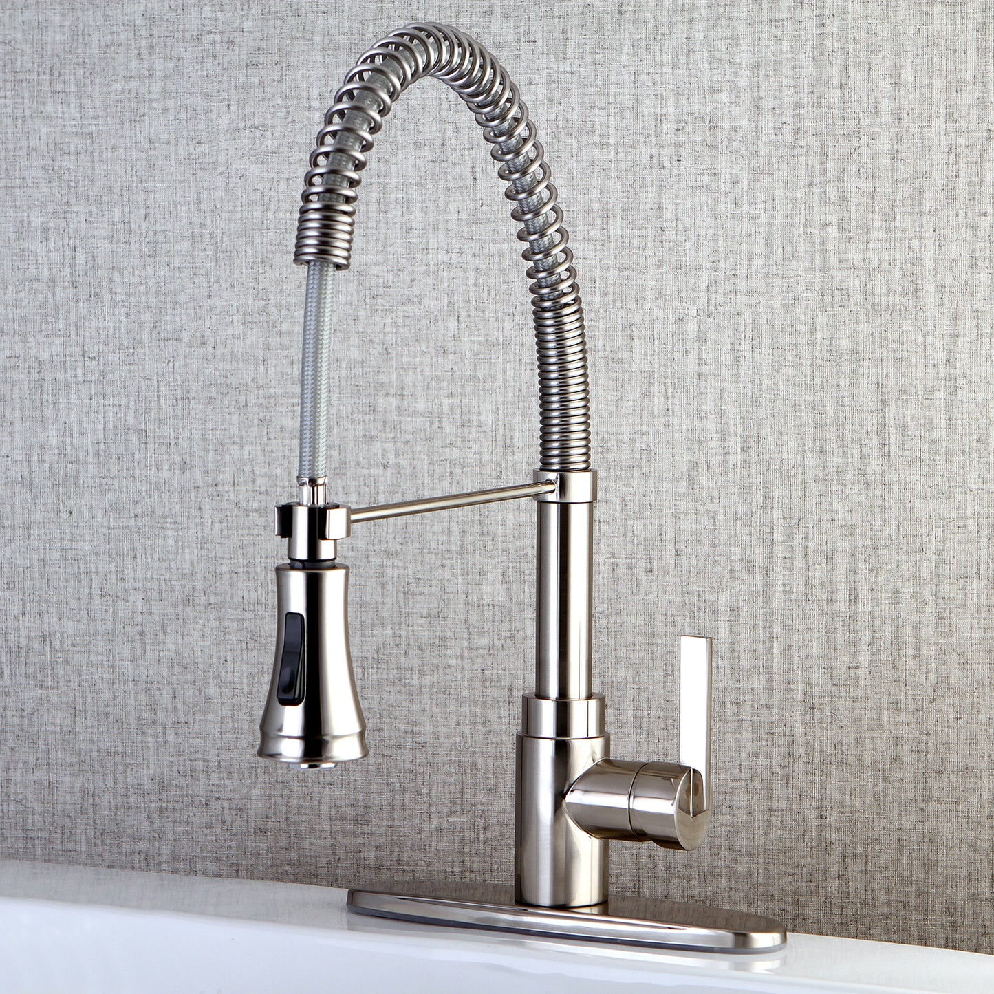 Gourmetier GSY8878CTL Continental Single-Handle Deck-Mount Pre-Rinse Kitchen Faucet, Brushed Nickel