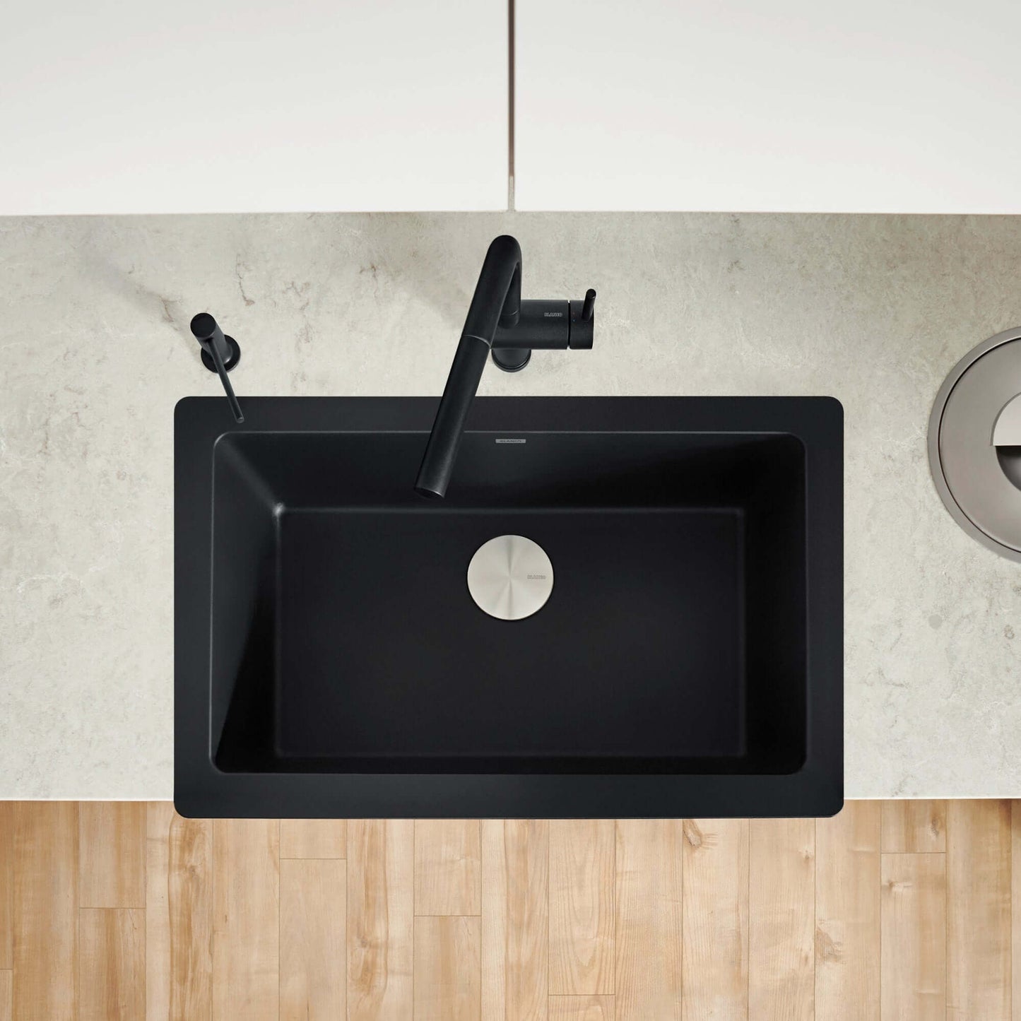 BLANCO VINTERA 30" SILGRANIT Single Bowl Farmhouse Sink with modern faucet in stylish kitchen