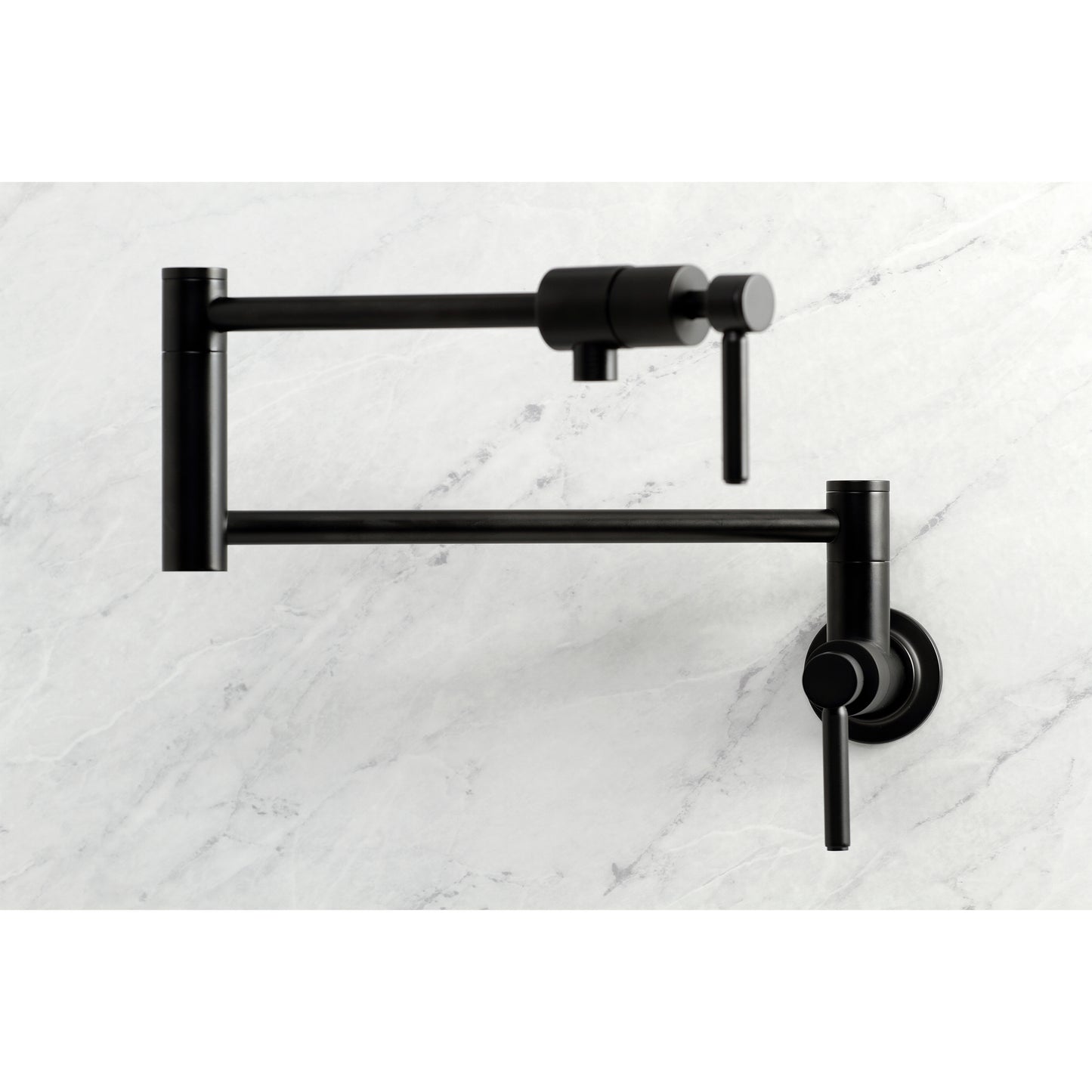 Kingston Brass KS4103DL Concord Wall Mount Pot Filler Faucet, Antique Brass with sleek design and foldable swing arms.
