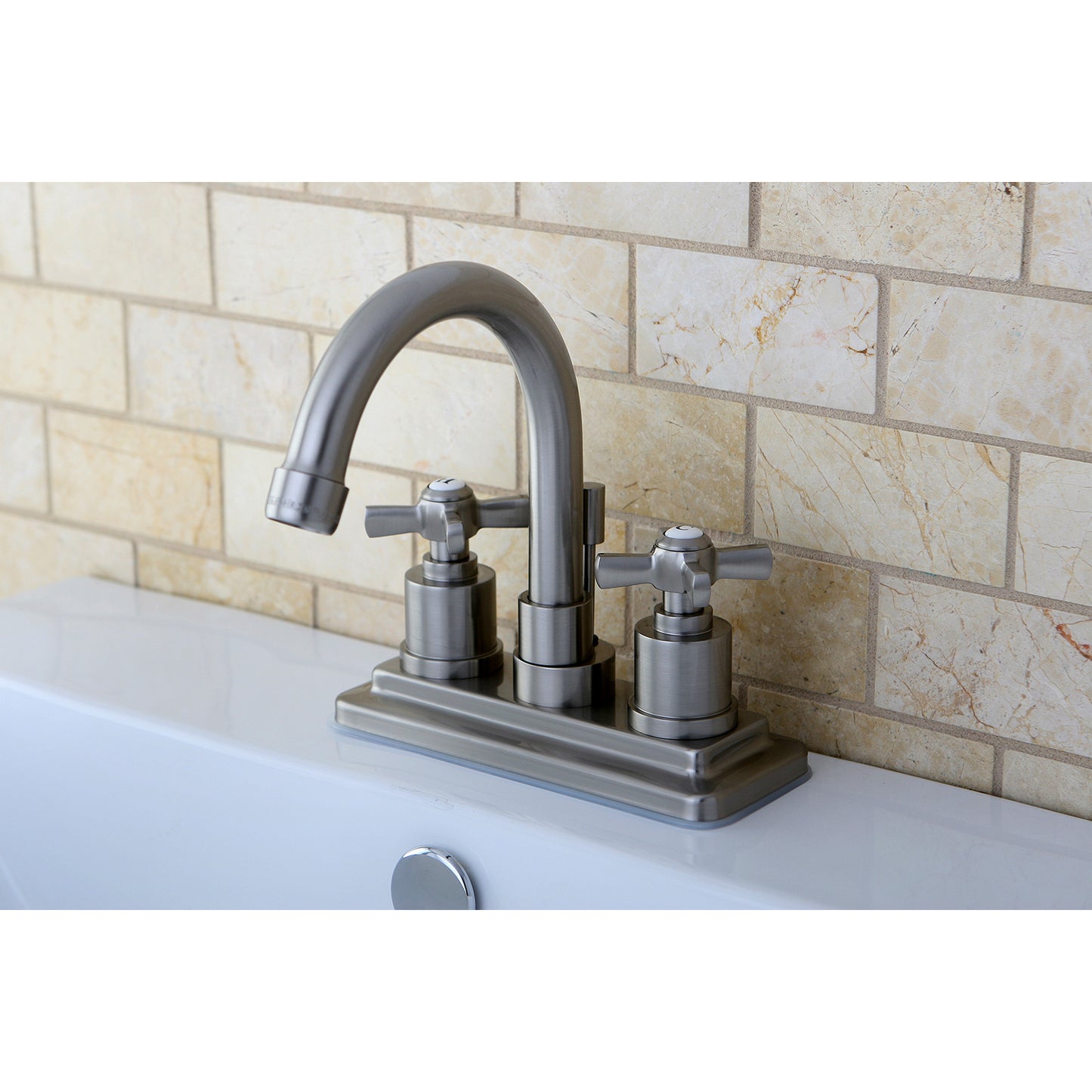 Kingston Brass KS8668ZX Millennium Double-Handle 4" Centerset Bathroom Faucet with Brass Pop-Up, Brushed Nickel