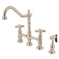 Kingston KS1273AXBS Heritage Bridge Kitchen Faucet with Brass Sprayer, Antique Brass and polished nickel finish.