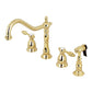 Kingston Brass KS1798TALBS Tudor Double-Handle Widespread Kitchen Faucet with Brass Sprayer, Brushed Nickel.