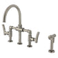 Kingston KS2333TKL Hallerbos Bridge Kitchen Faucet with Brass Sprayer, Antique Brass and matching side sprayer in brushed nickel.