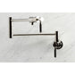 Kingston Brass KS4103DKL Kaiser Wall Mount Pot Filler Faucet, Antique Brass with black handles and polished finish.