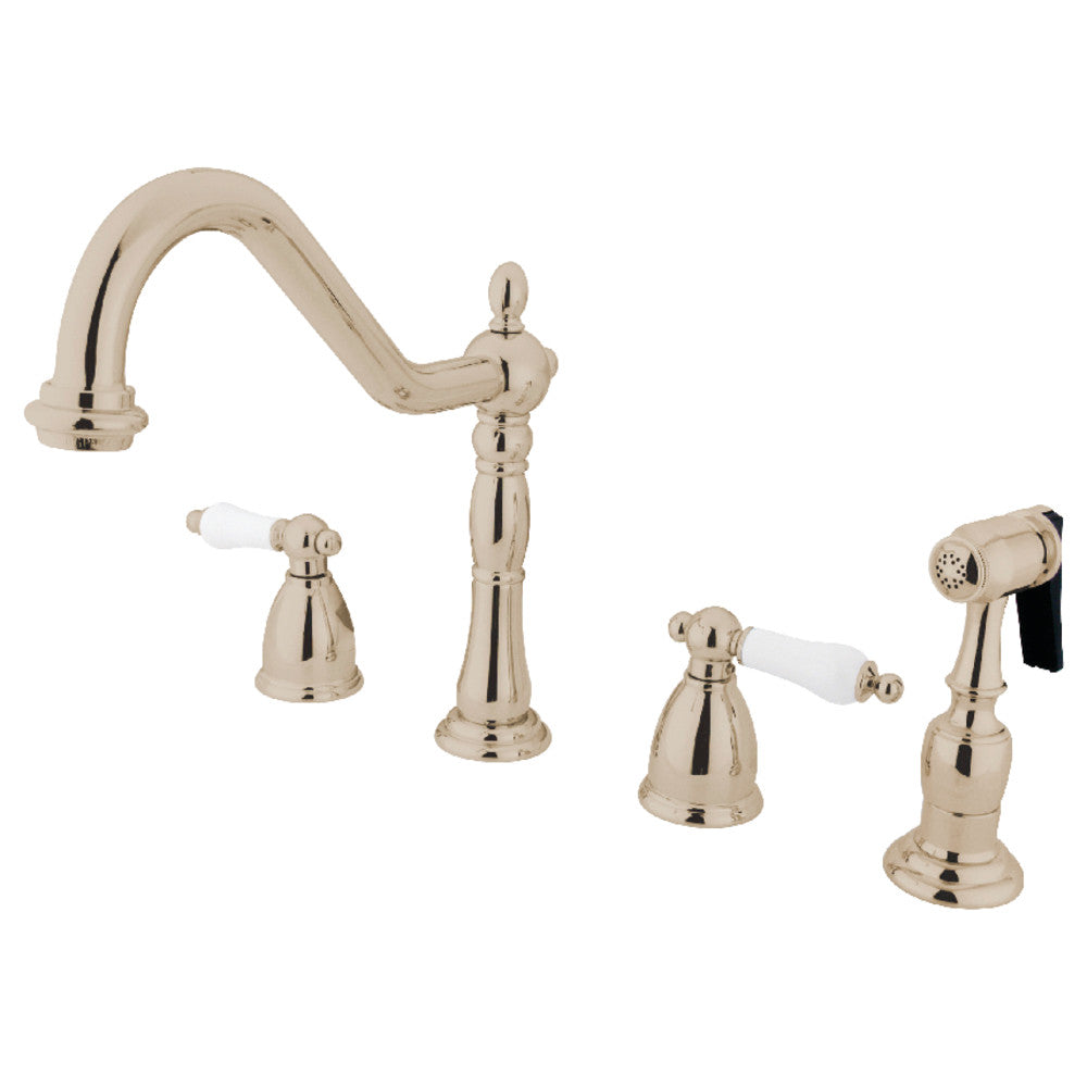Kingston Brass KB1793PLBS Heritage Double-Handle Widespread Kitchen Faucet with Brass Sprayer, Antique Brass