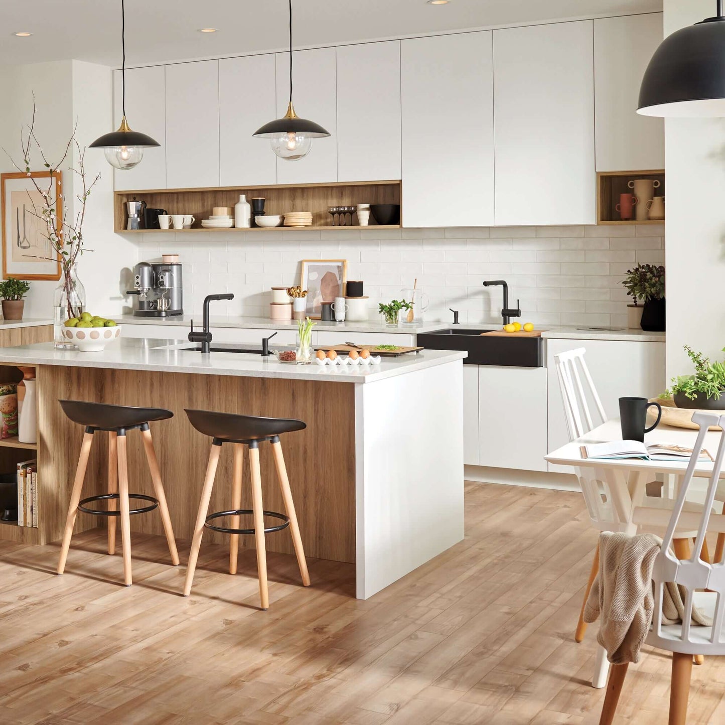 Modern kitchen with BLANCO VINTERA 30" SILGRANIT Single Bowl Farmhouse Sink and stylish decor elements.