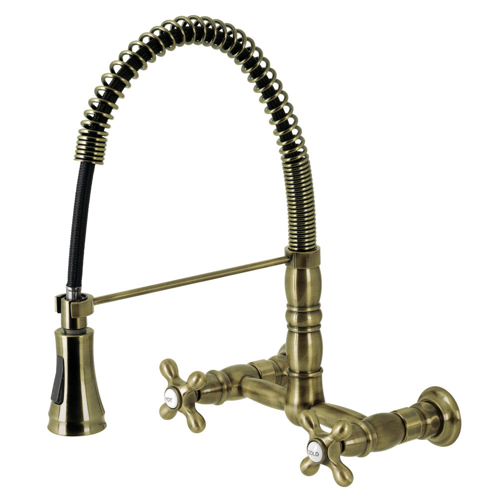 Gourmetier GS1243AX Heritage Double-Handle Wall-Mount Pre-Rinse Bridge Kitchen Faucet, Antique Brass