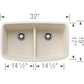 BLANCO Valea SILGRANIT 32" 50/50 Double Bowl Undermount Kitchen Sink with Low Divide