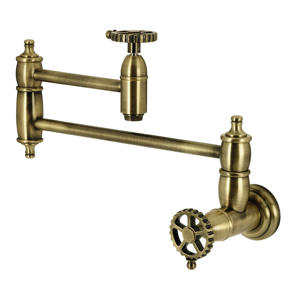 Kingston Brass KS3103CG Fuller Wall Mount Pot Filler Faucet, Antique Brass with foldable swing arms