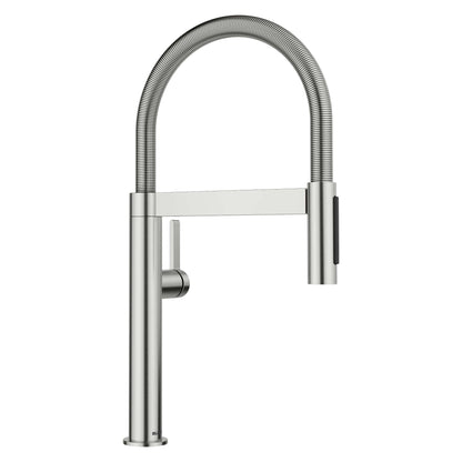 BLANCO Culina Mini II Pull-Down Dual-Spray Kitchen Faucet in sleek stainless steel finish with modern design.