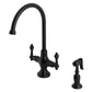Kingston Brass KS1763ALBS Vintage Two-Handle Single-Hole Kitchen Faucet with Brass Sprayer, Antique Brass