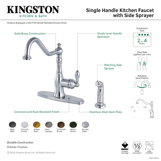 Gourmetier GSY7703ACLSP American Classic Single-Handle Kitchen Faucet with Side Sprayer, Antique Brass