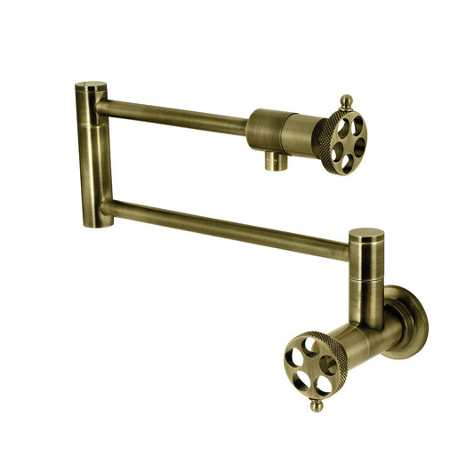 Kingston Brass KS4103RKX Webb Wall Mount Pot Filler Faucet with Knurled Handle, Antique Brass