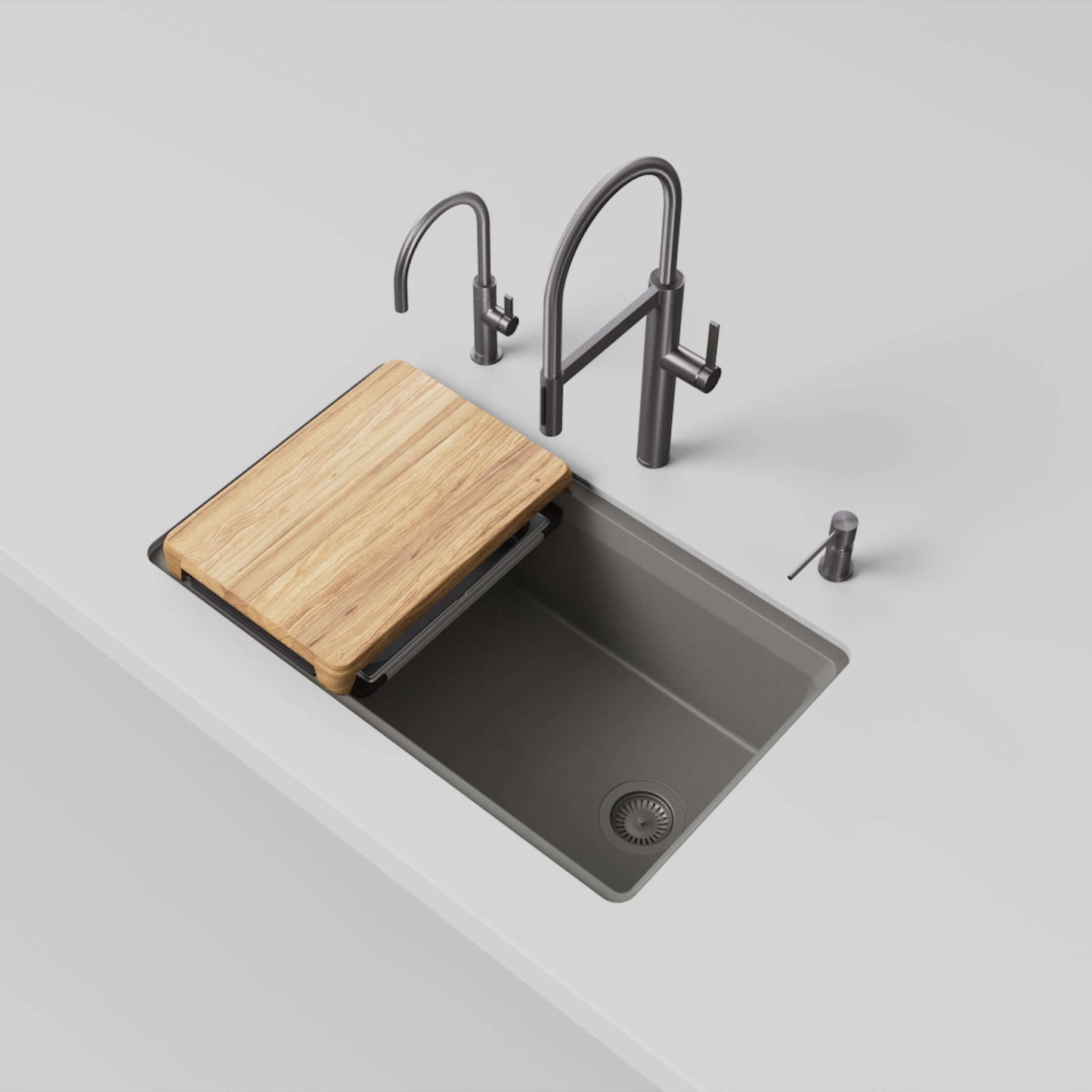 BLANCO Inteos SILGRANIT 33" Single Bowl Reversible Undermount Workstation Kitchen Sink with wood cutting board
