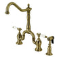 Kingston KS7753BPLBS Bel-Air Bridge Kitchen Faucet with Brass Sprayer, Antique Brass