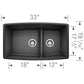BLANCO Performa SILGRANIT 33" 60/40 Double Bowl Undermount Kitchen Sink with Low Divide