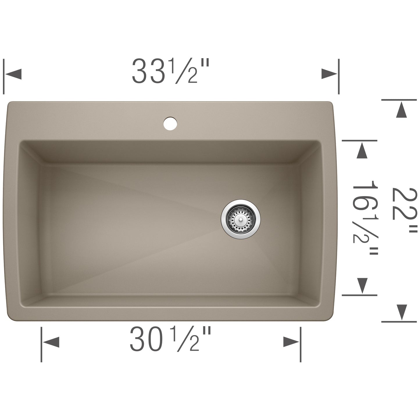 BLANCO Diamond SILGRANIT 33.5" Super Single Dual Mount Kitchen Sink dimensions and design layout.