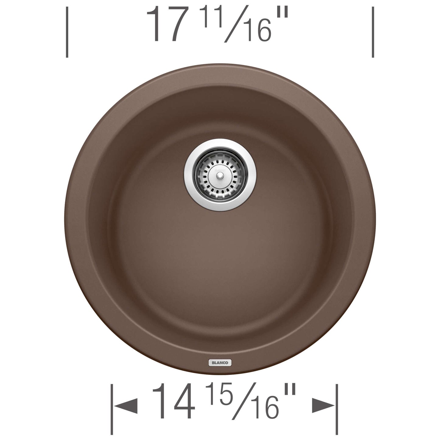 BLANCORONDO SILGRANIT 18" Dual Mount Bar Sink showing measurements and round design features.
