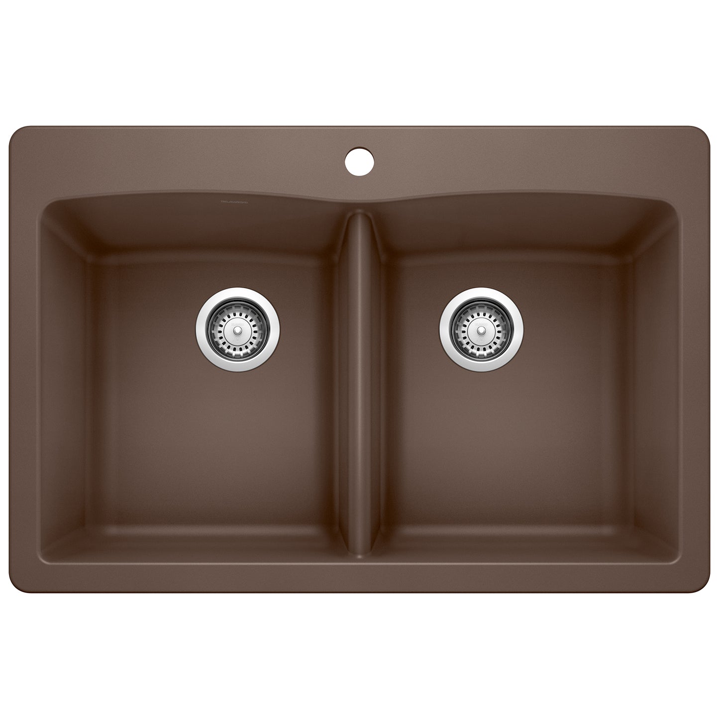 BLANCO Diamond SILGRANIT 33" 50/50 Double Bowl Dual Mount Kitchen Sink in brown finish.