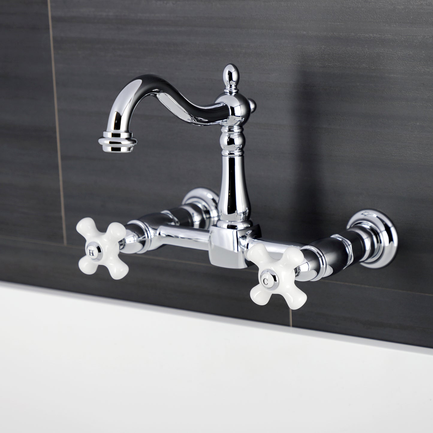 Kingston KS1263PX Heritage Two-Handle Wall Mount Bridge Kitchen Faucet, Antique Brass