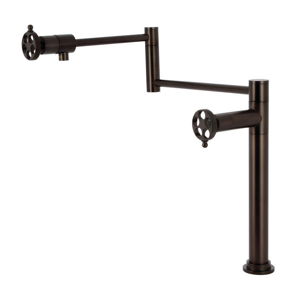 Kingston Brass KS4703RKX Webb Deck Mount Pot Filler Faucet with Knurled Handle, Antique Brass