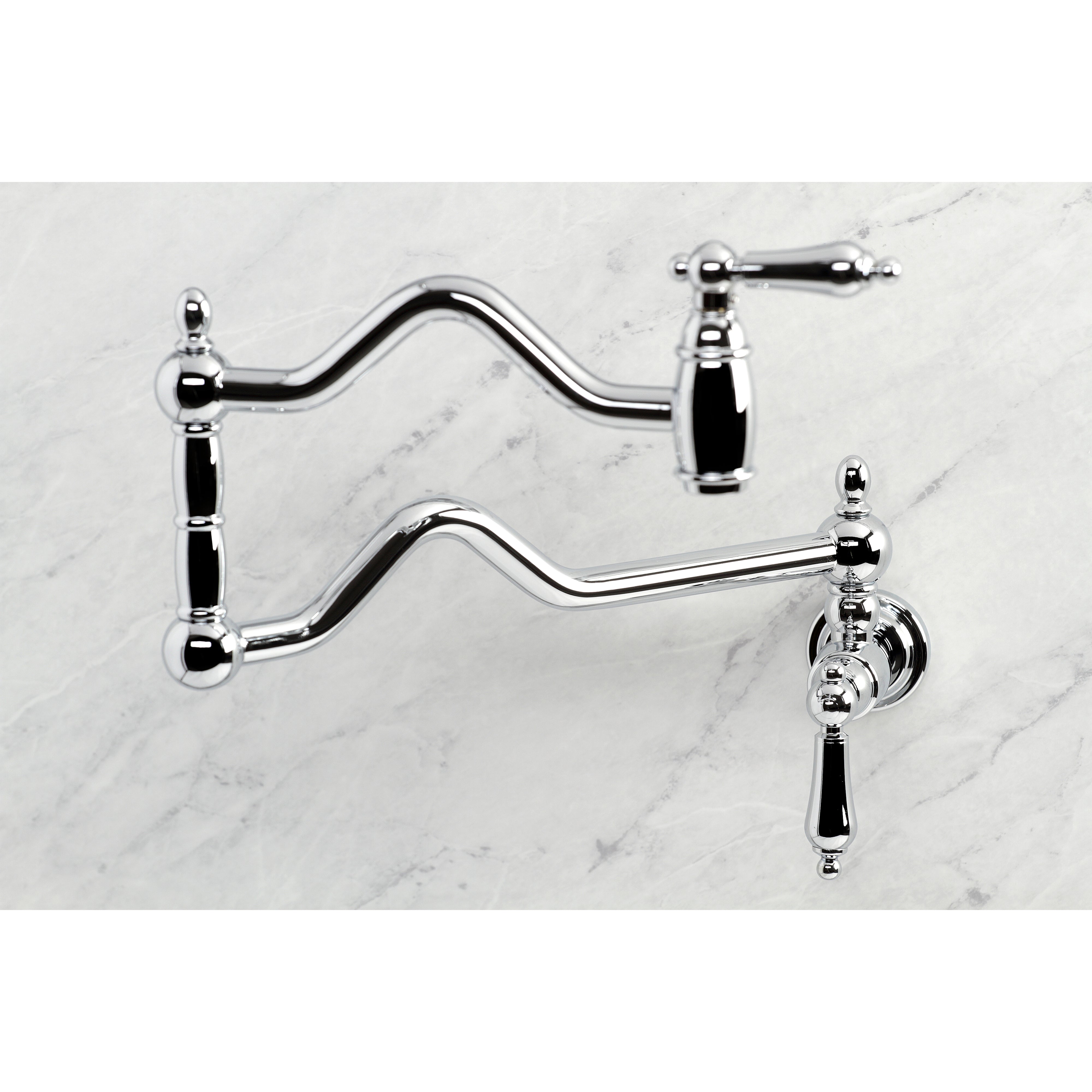 Kingston Brass KS2107AL Heritage Wall Mount Pot Filler Faucet, Brushed Brass in a stylish chrome finish.