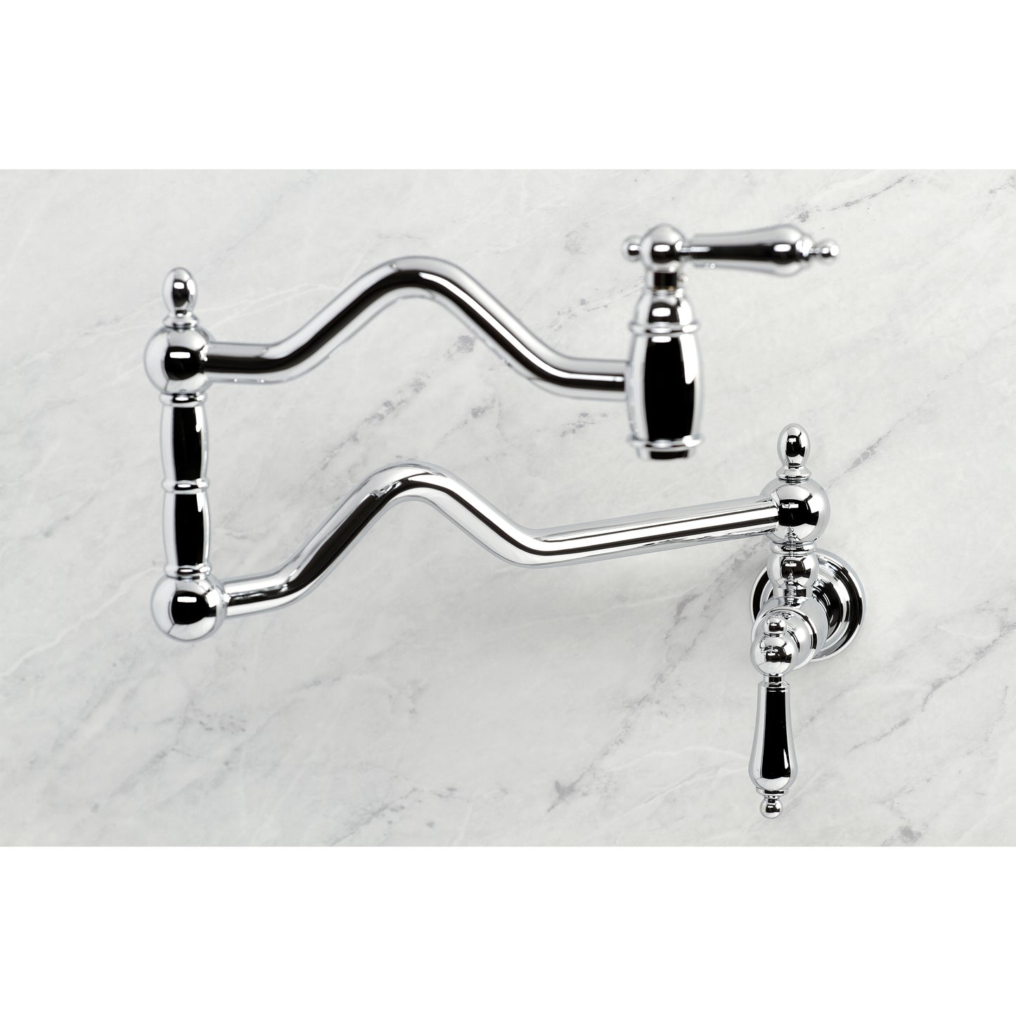 Kingston Brass KS2107AL Heritage Wall Mount Pot Filler Faucet, Brushed Brass in a stylish chrome finish.