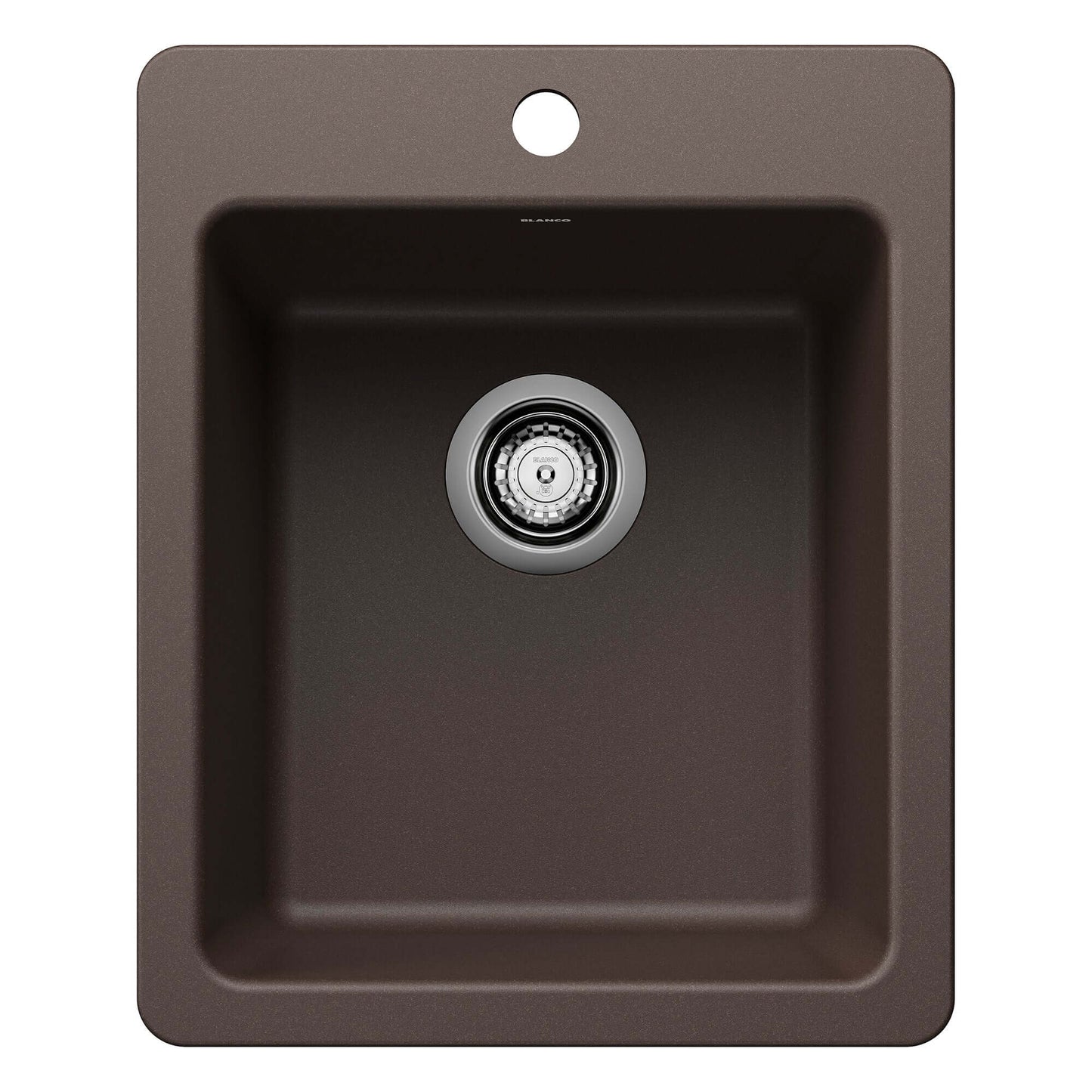 BLANCO Liven SILGRANIT 17" Dual Mount Bar Sink in brown finish with strainer.
