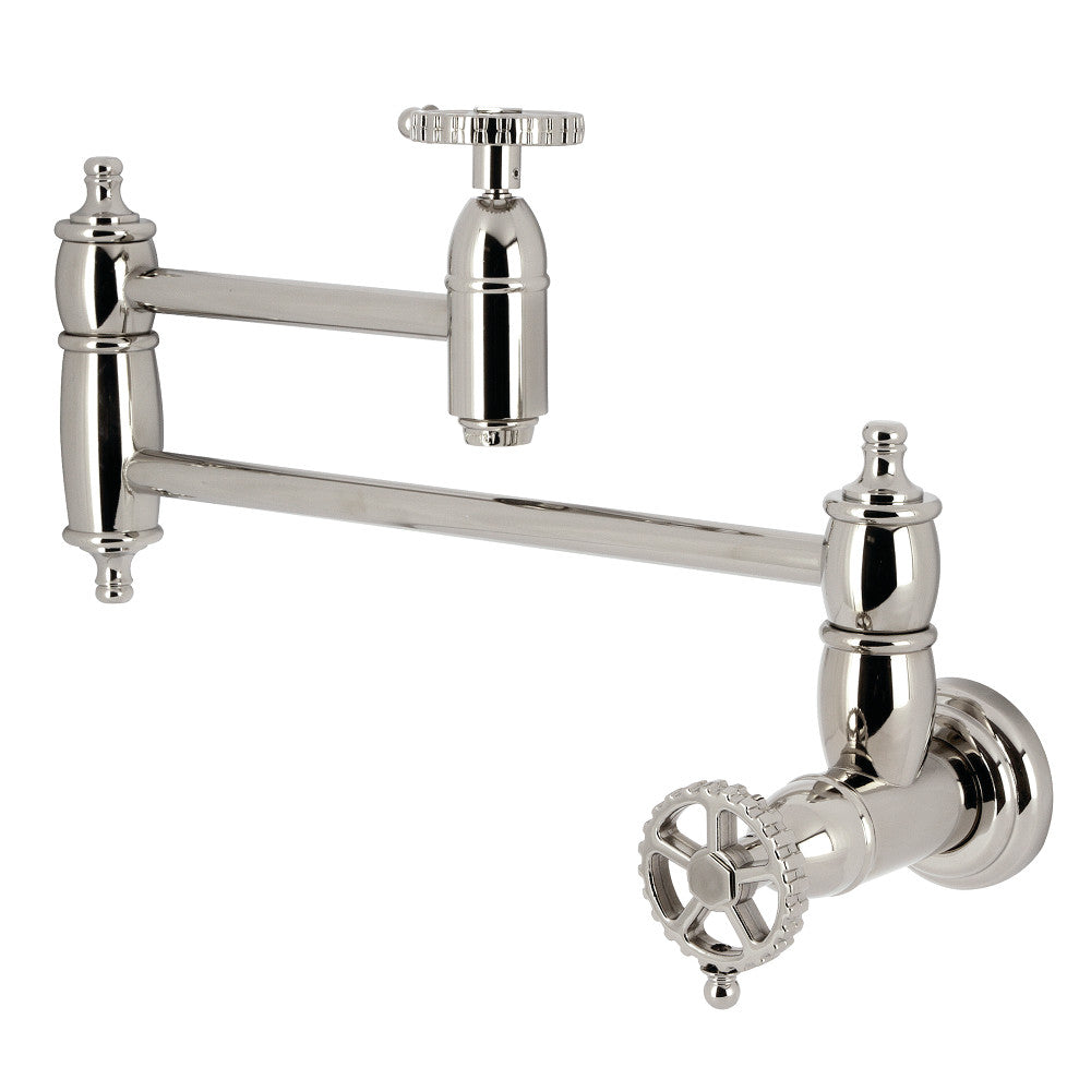 Kingston Brass KS3103CG Fuller Wall Mount Pot Filler Faucet, Antique Brass in polished nickel finish