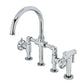 Kingston KS2333RX Belknap Industrial Style Bridge Kitchen Faucet with Brass Sprayer, Antique Brass - polished chrome finish