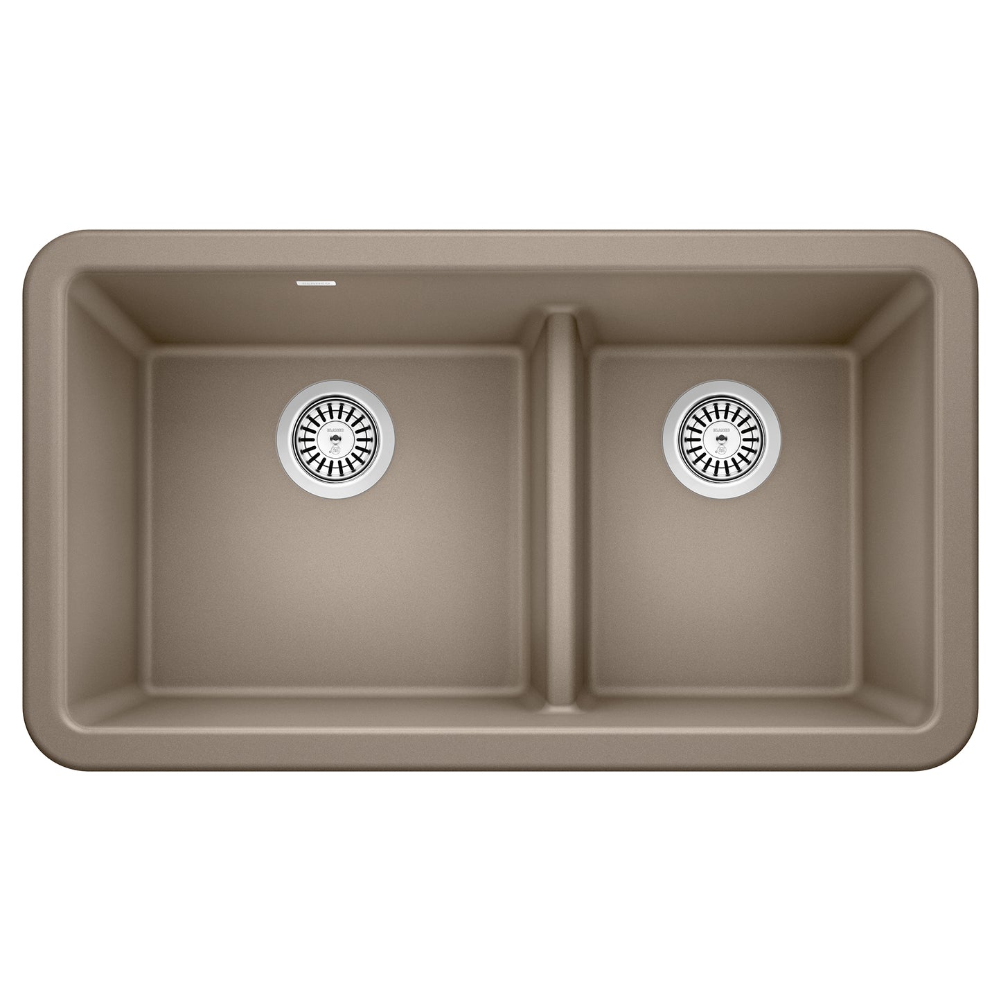 BLANCO Ikon SILGRANIT 33" Double Bowl Apron-Front Farmhouse Sink with Low Divide top view image.