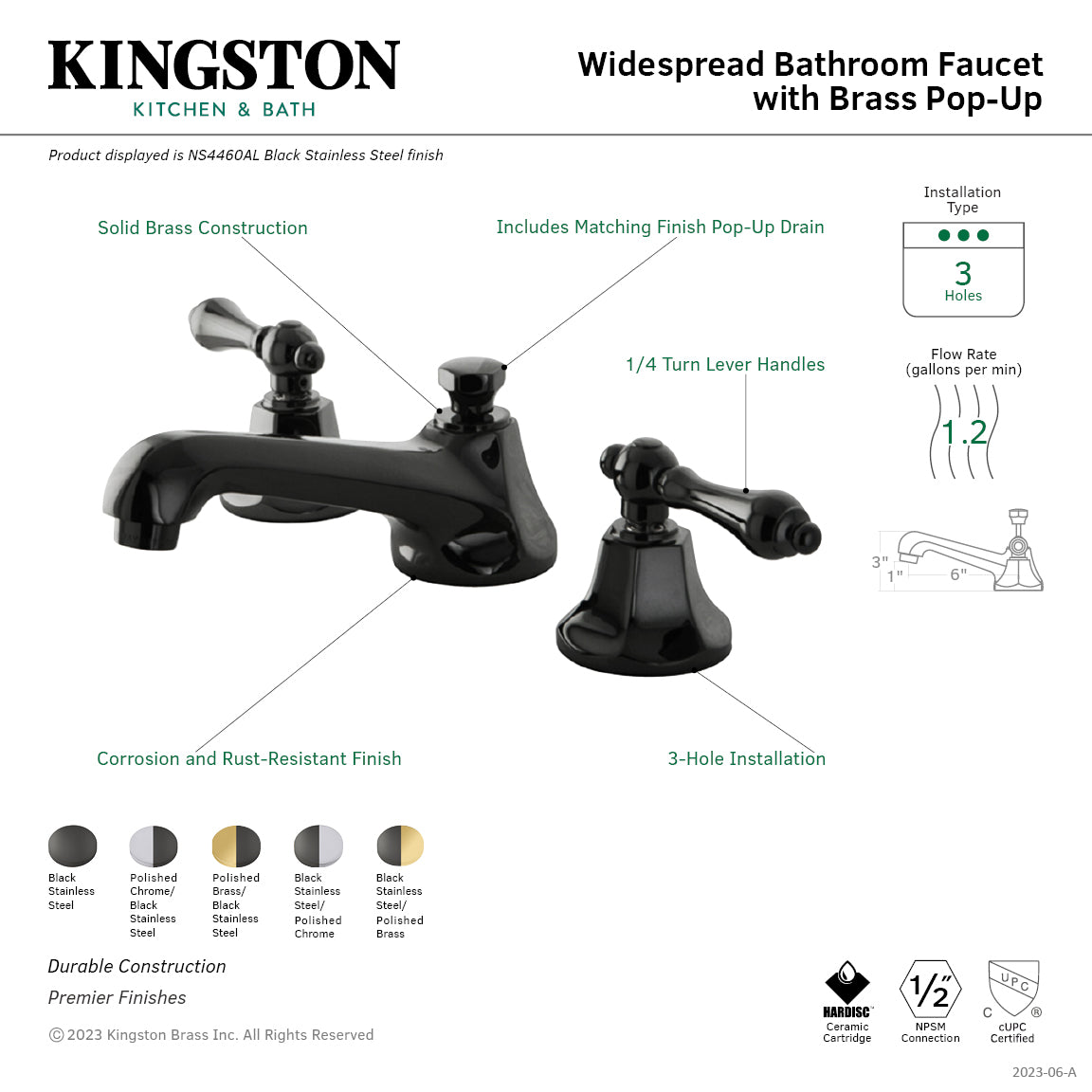 Kingston Brass NS4460AL Water Onyx Widespread Bathroom Faucet