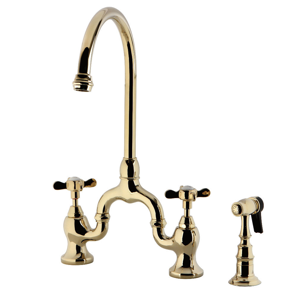 Kingston KS7798BEXBS Essex Bridge Kitchen Faucet with Brass Sprayer, Brushed Nickel