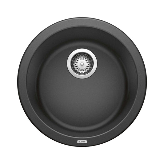 BLANCORONDO SILGRANIT 18" Dual Mount Bar Sink in sleek black finish, featuring a smooth rounded basin design.