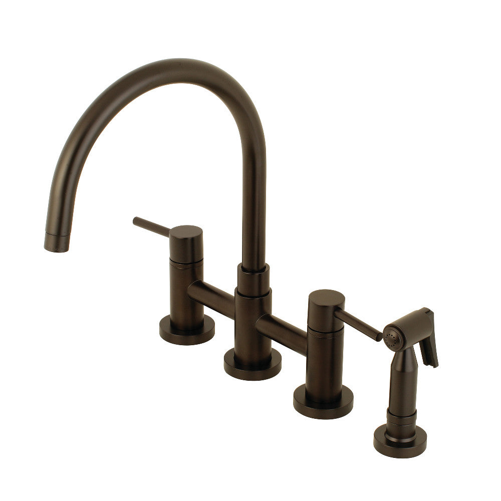 Kingston KS8278DLBS Concord Bridge Kitchen Faucet with Brass Sprayer, Brushed Nickel in Oil Rubbed Bronze finish