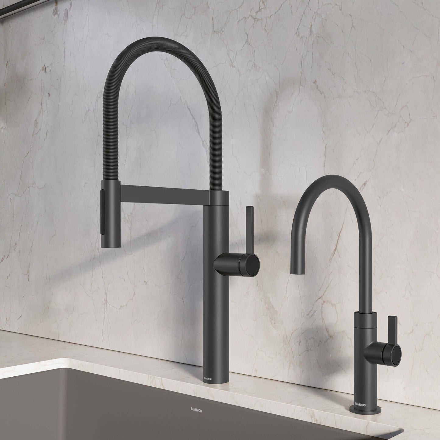 BLANCO Culina II Semi-Pro Pull-Down Dual-Spray Kitchen Faucet in a sleek black finish.