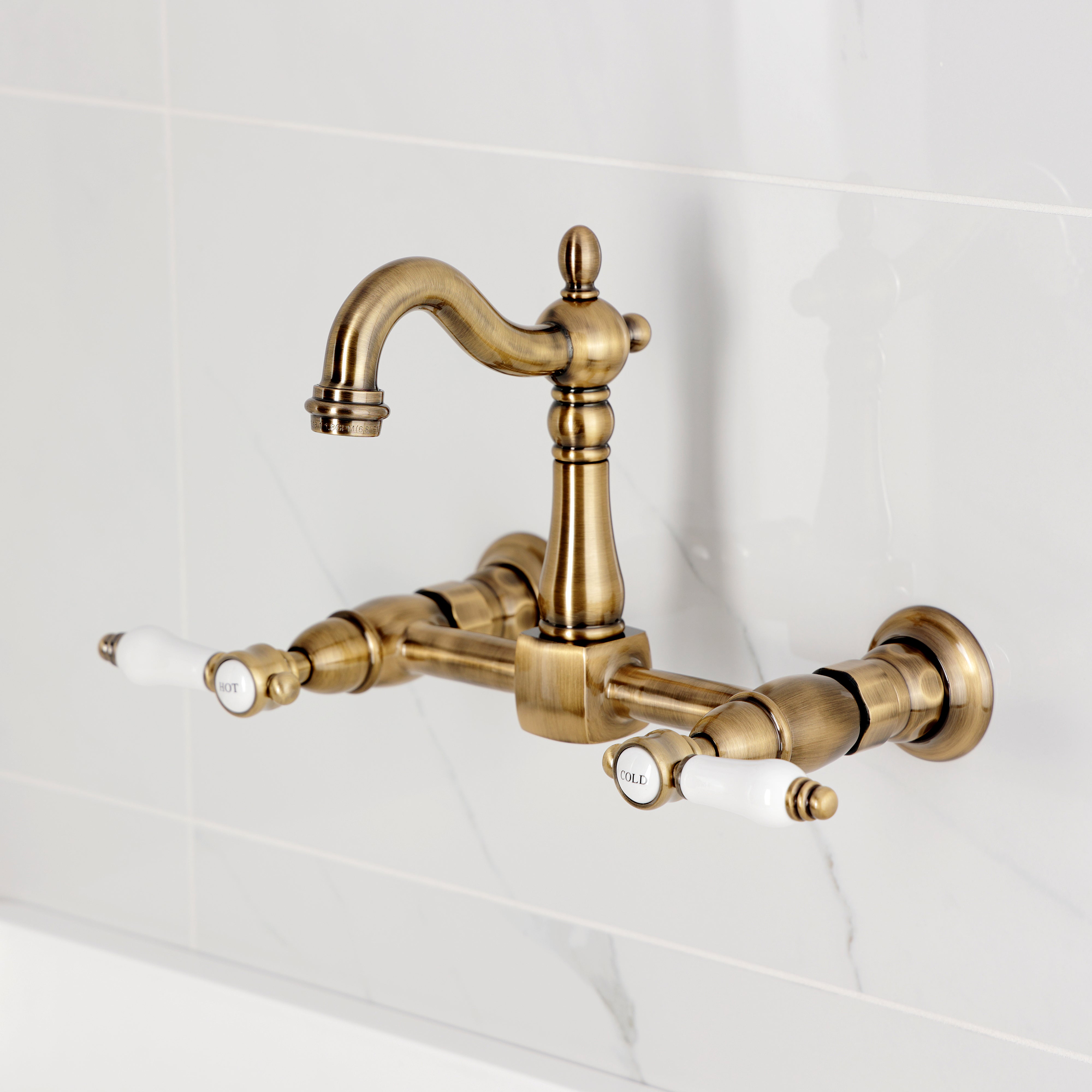 Kingston KS2443BPL Bel-Air Two-Handle Wall Mount Bridge Kitchen Faucet, Antique Brass