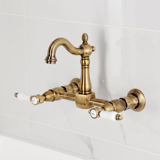 Kingston KS2443BPL Bel-Air Two-Handle Wall Mount Bridge Kitchen Faucet, Antique Brass