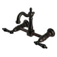 Kingston KS2443PKL Duchess Two-Handle Wall Mount Bridge Kitchen Faucet, Antique Brass with oil rubbed bronze finish.