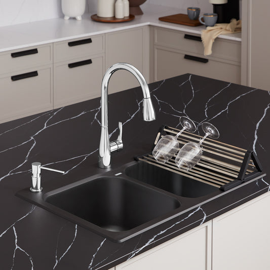 BLANCO Atura Pull-Down Dual-Spray Kitchen Faucet installed in a stylish kitchen sink with modern countertop.