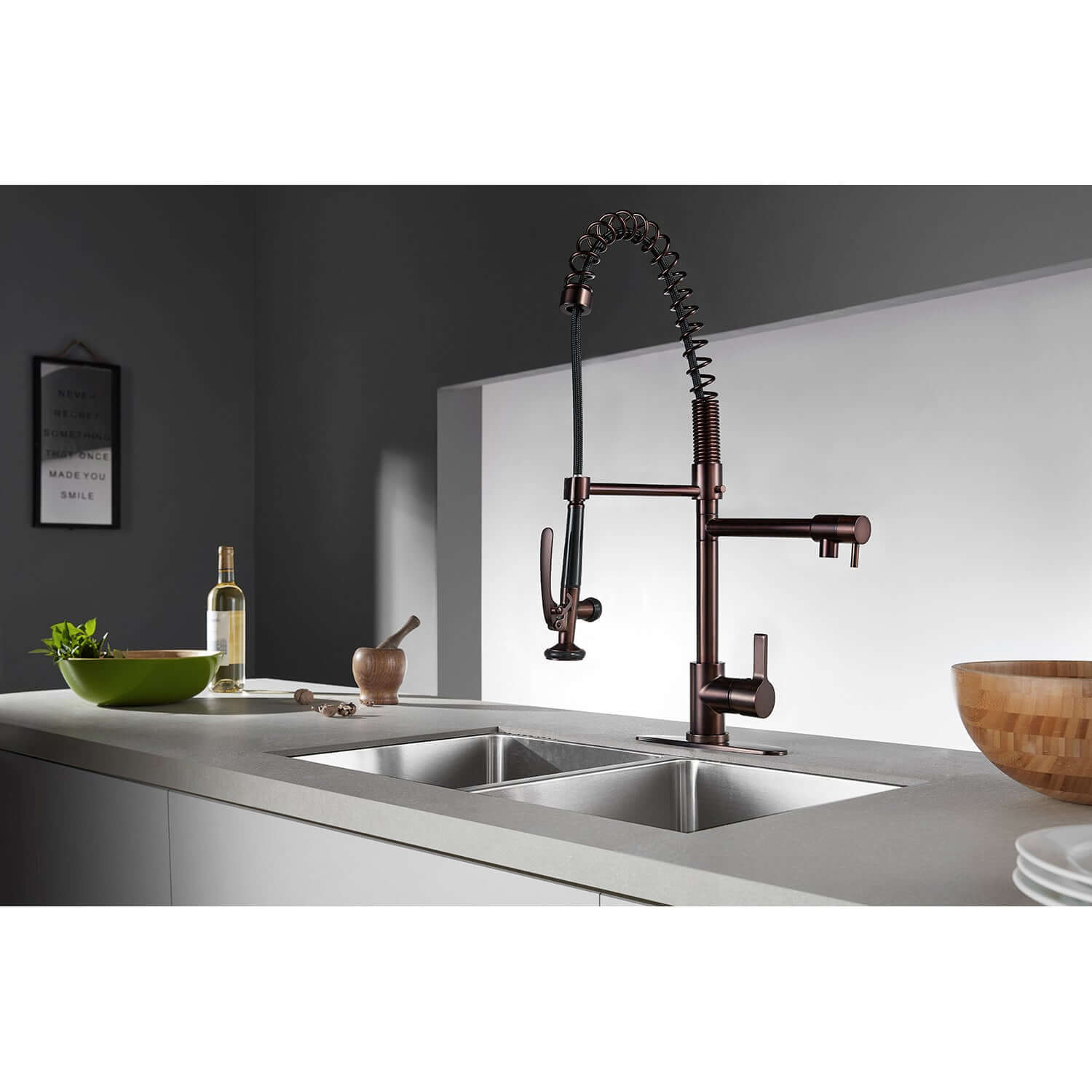 Gourmetier LS8503CTL Continental Single-Handle Deck-Mount Pre-Rinse Kitchen Faucet with Pot Filler, Brushed Brass
