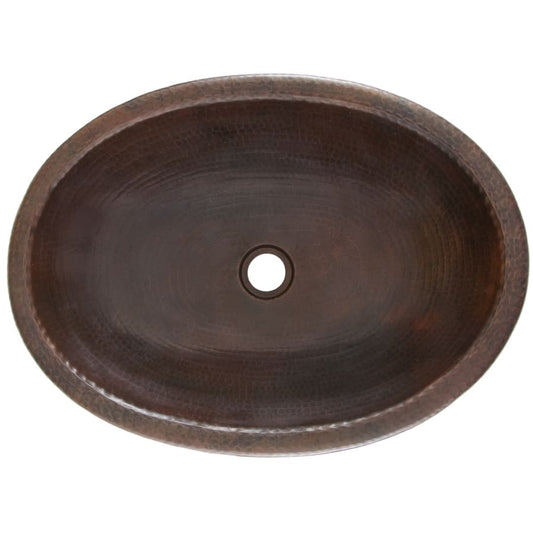 Thompson Huacana 19" Handcrafted Aged Copper Oval Bathroom Sink - 2OBC view from above, showcasing the oval basin design.