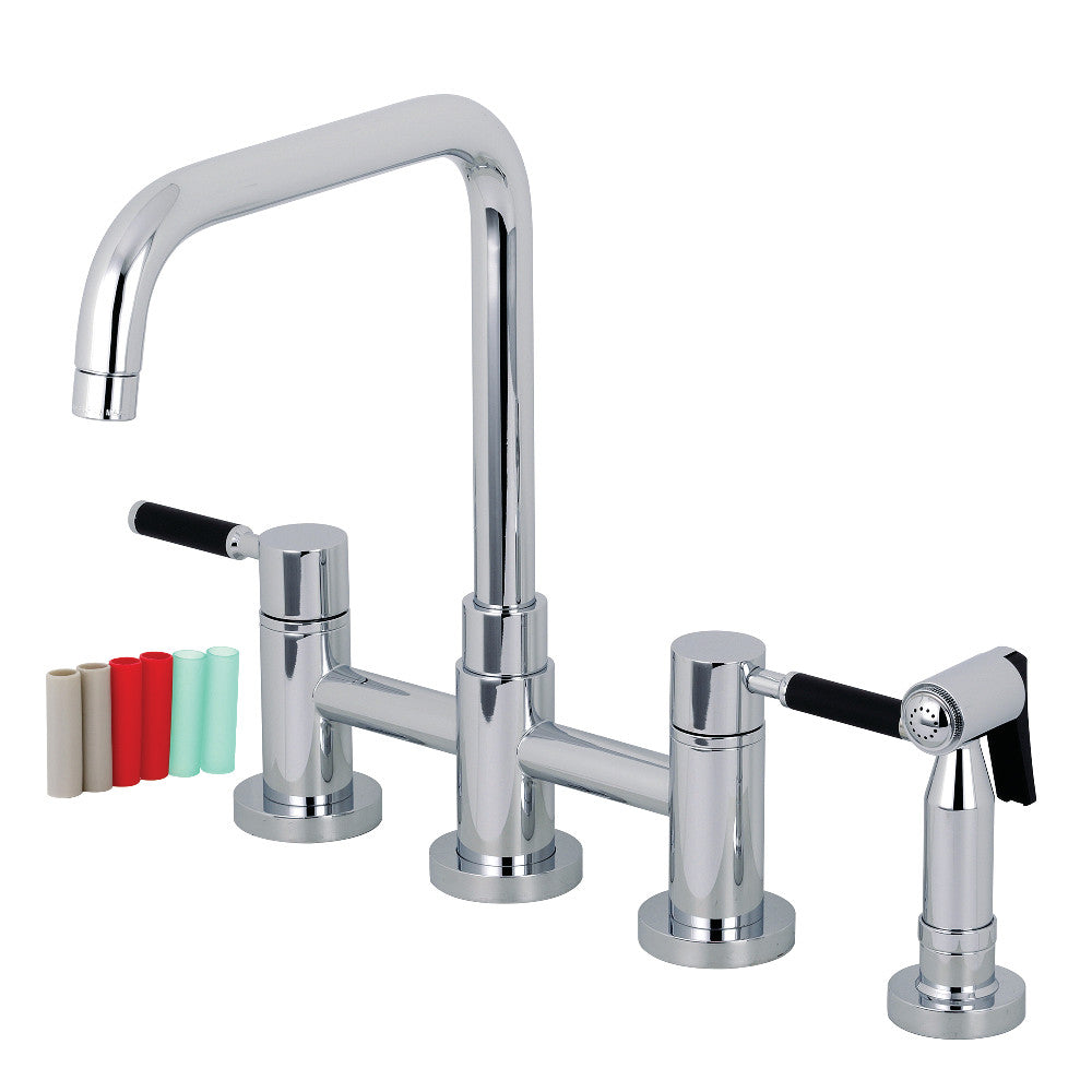 Kingston KS8287DKLBS Kaiser Bridge Kitchen Faucet with Brass Sprayer, Brushed Brass design.